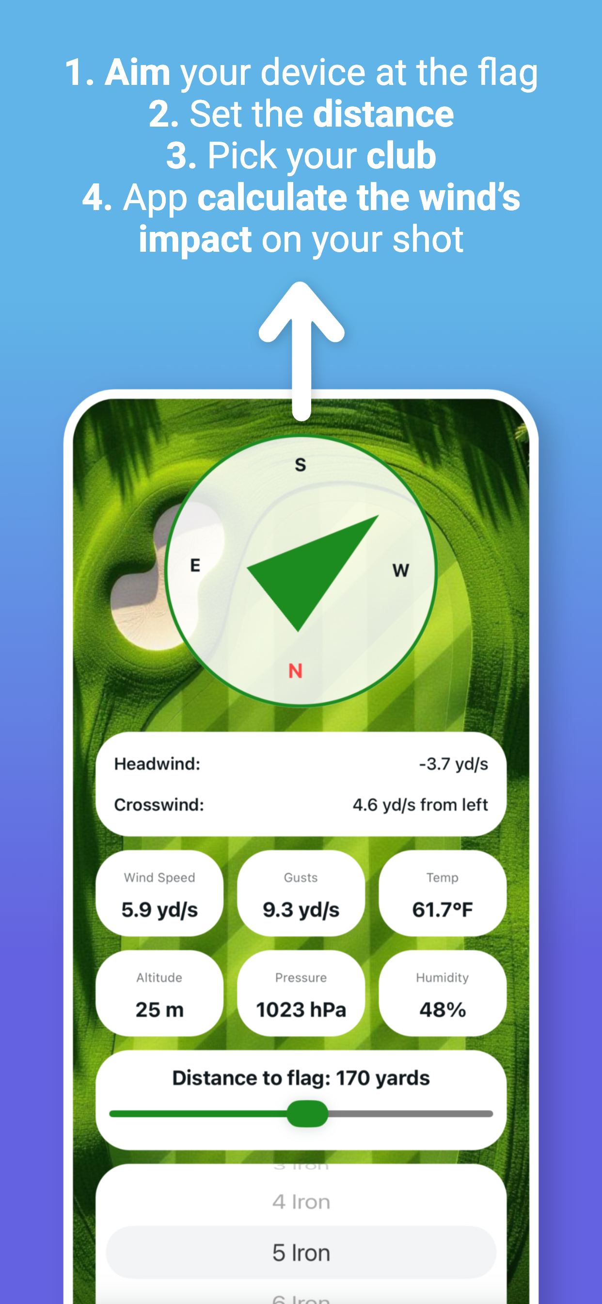 Golf Aim Caddie - Wind Calculator Interface